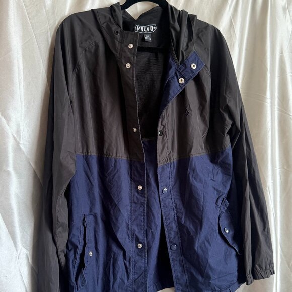 Volcom Ermont Water Resistant Hooded Windbreaker Jacket Men’s Large Black Navy - Picture 1 of 3